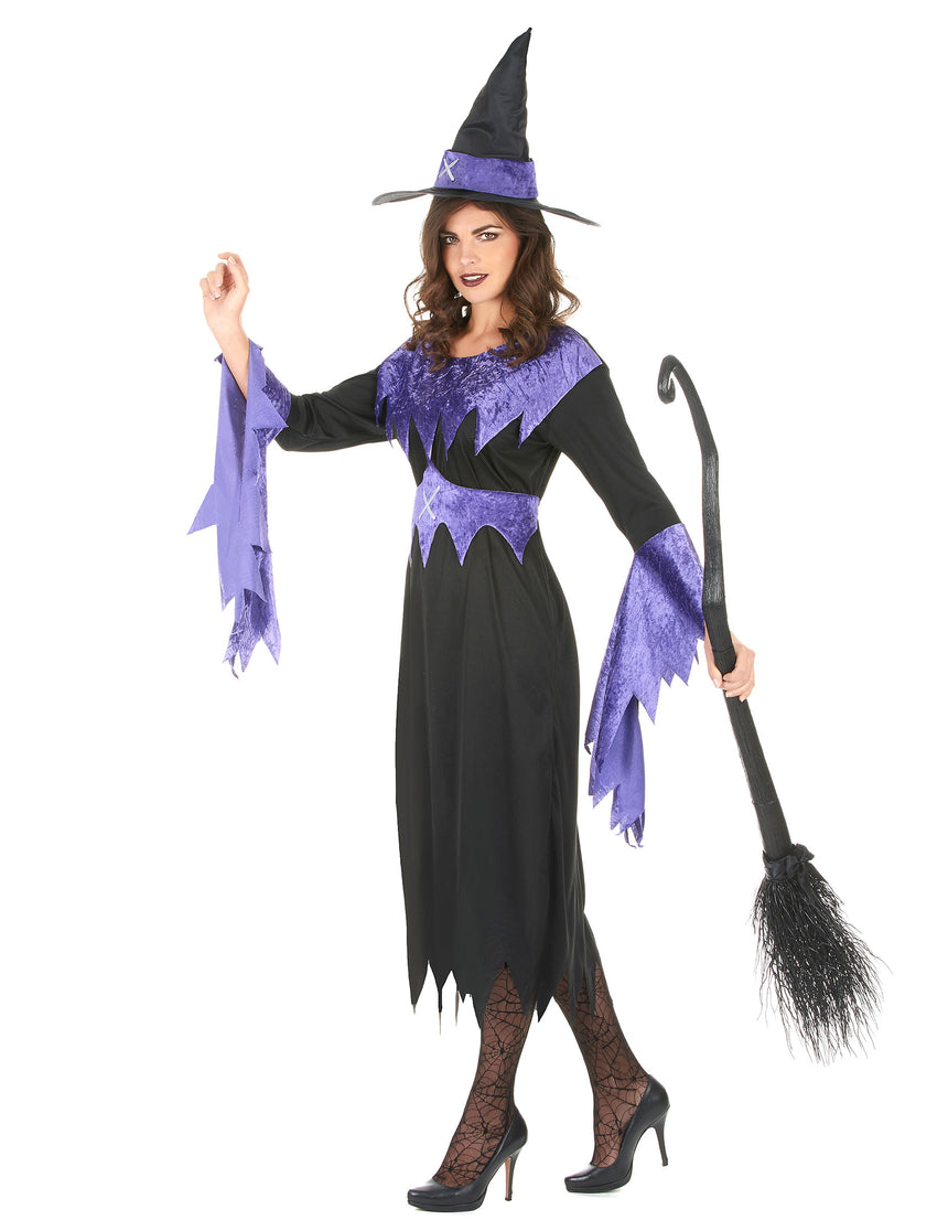 Déguisement sorcière violette avec chapeau femme Halloween