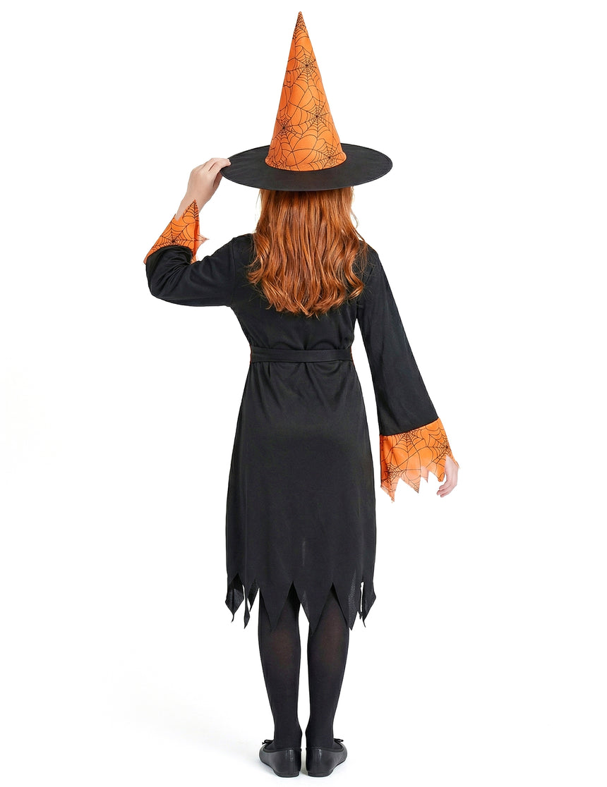Déguisement sorcière orange et noire fille