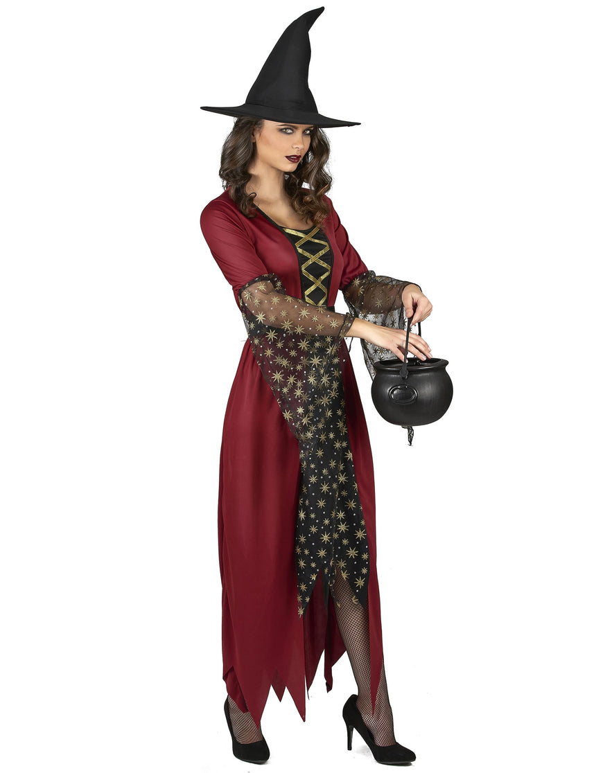 Déguisement sorcière rouge et or femme