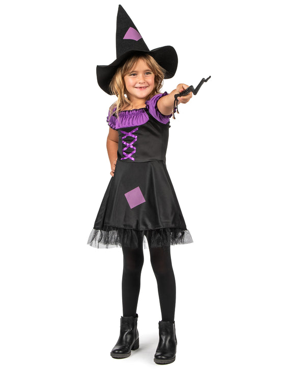 Déguisement sorcière violette avec chapeau fille
