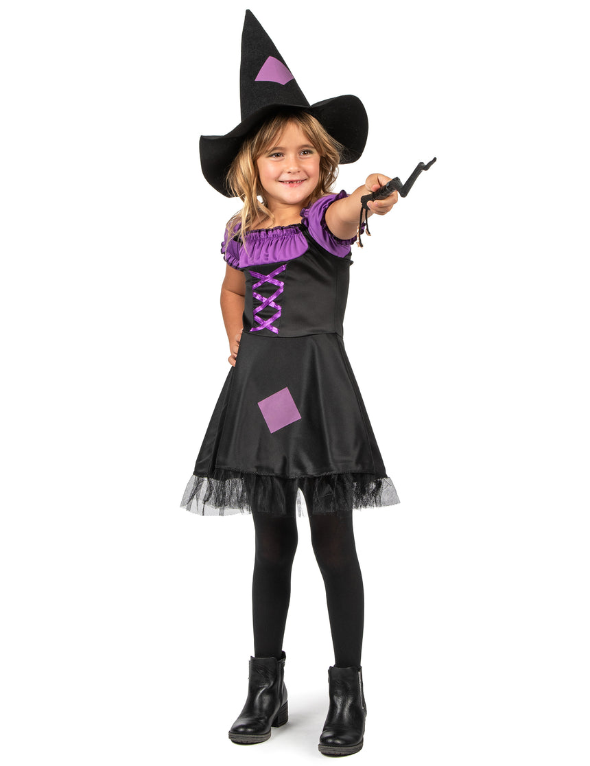 Déguisement sorcière violette avec chapeau fille