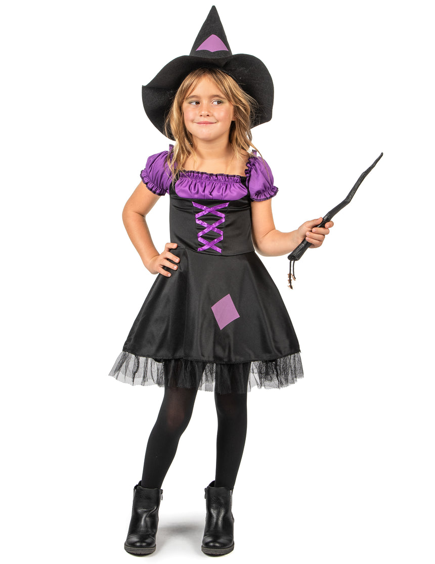 Déguisement sorcière violette avec chapeau fille