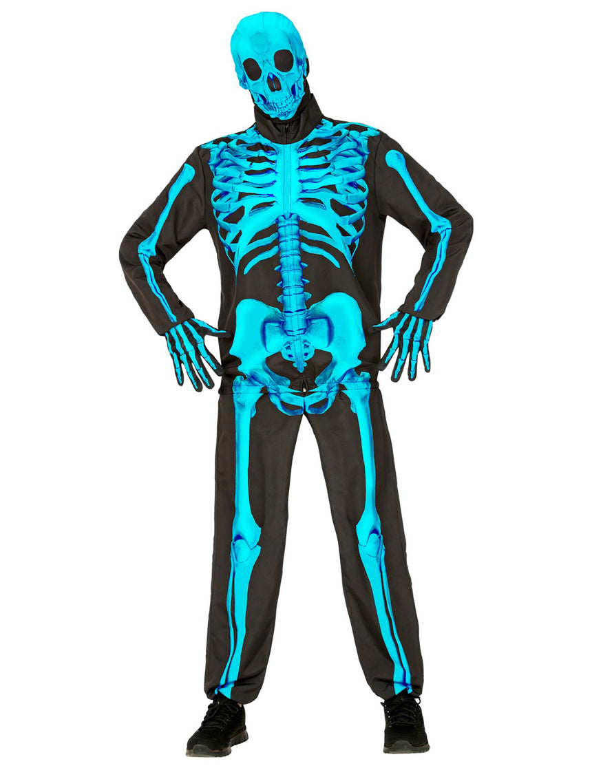 Déguisement squelette bleu fluo adulte