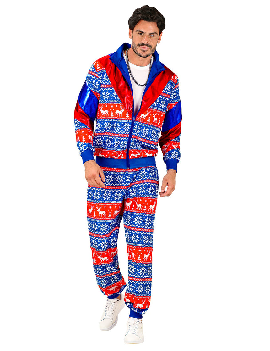 Déguisement survêtement de Noël bleu et rouge adulte