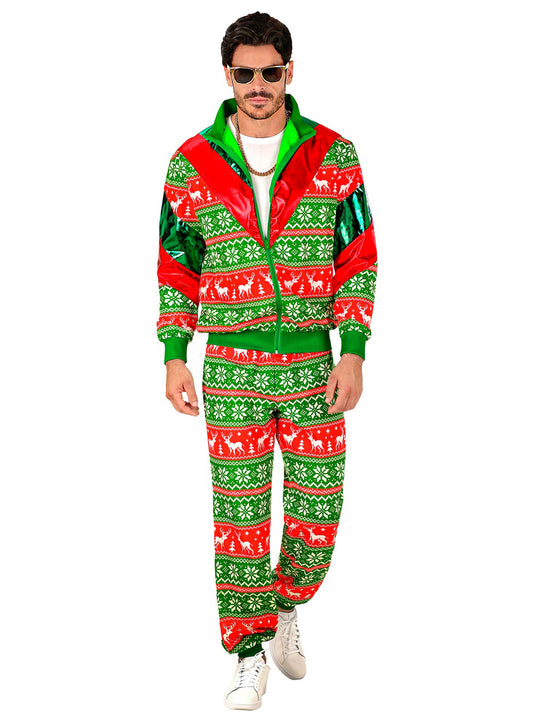 Déguisement survêtement de Noël vert et rouge adulte