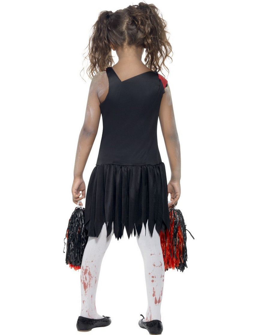 Déguisement zombie pompom girl noir et rouge fille