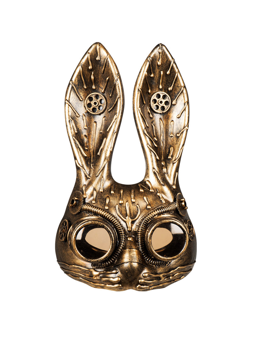 Demi masque lapin doré adulte Steampunk