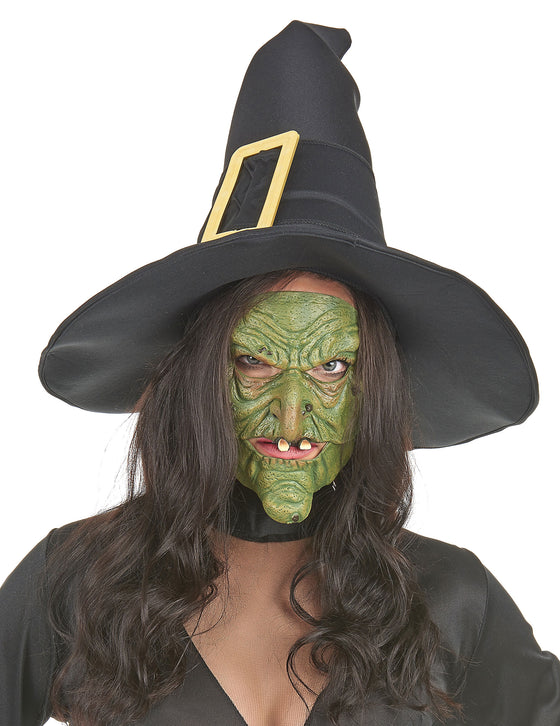 Demi masque latex nez et menton sorcière verte adulte