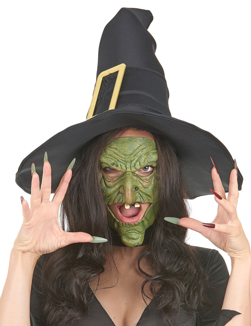 Demi masque latex nez et menton sorcière verte adulte