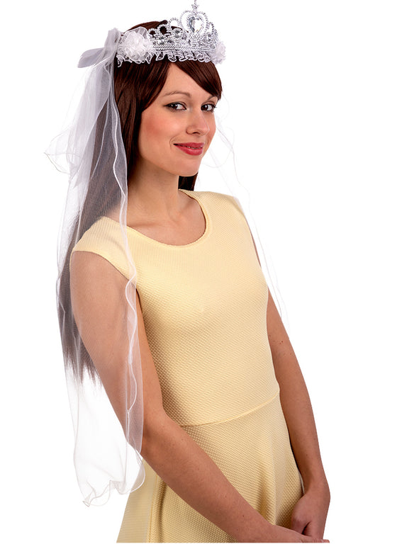 Diadème argenté avec voile de mariée