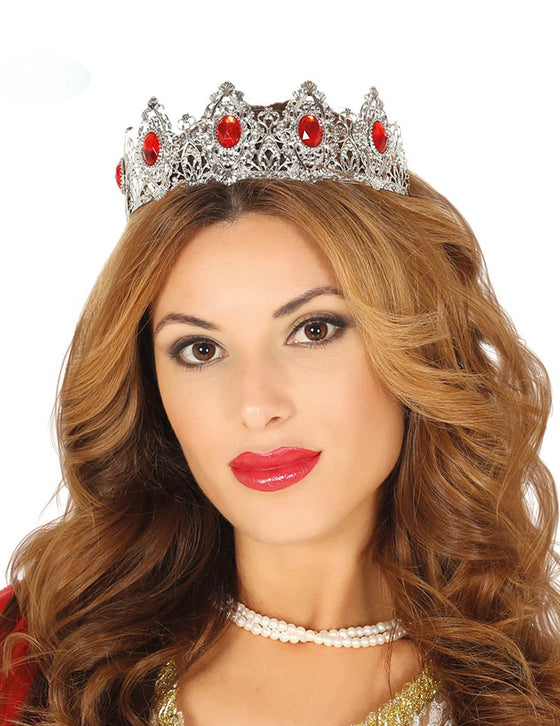 Diadème princesse argenté pierre rouge adulte