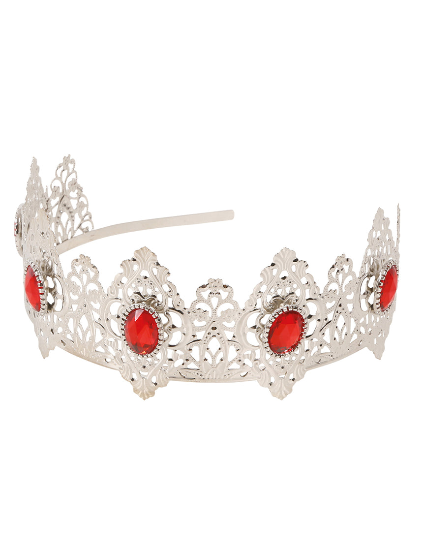 Diadème princesse argenté pierre rouge adulte
