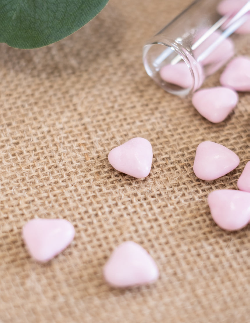 Dragées mini coeur chocolat couleur rose clair 250 gr pour mariage