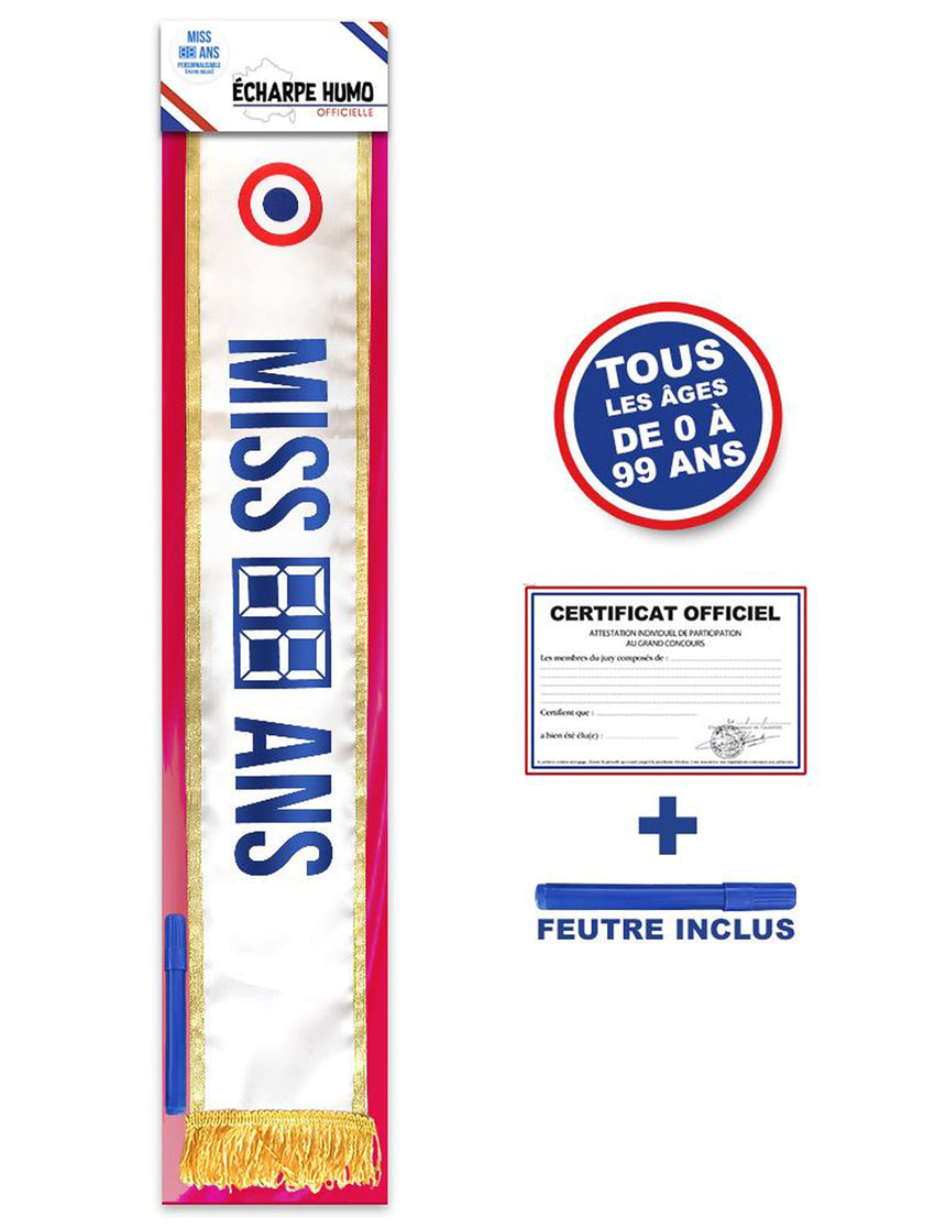 Echarpe de miss personnalisable anniversaire avec diplôme et feutre