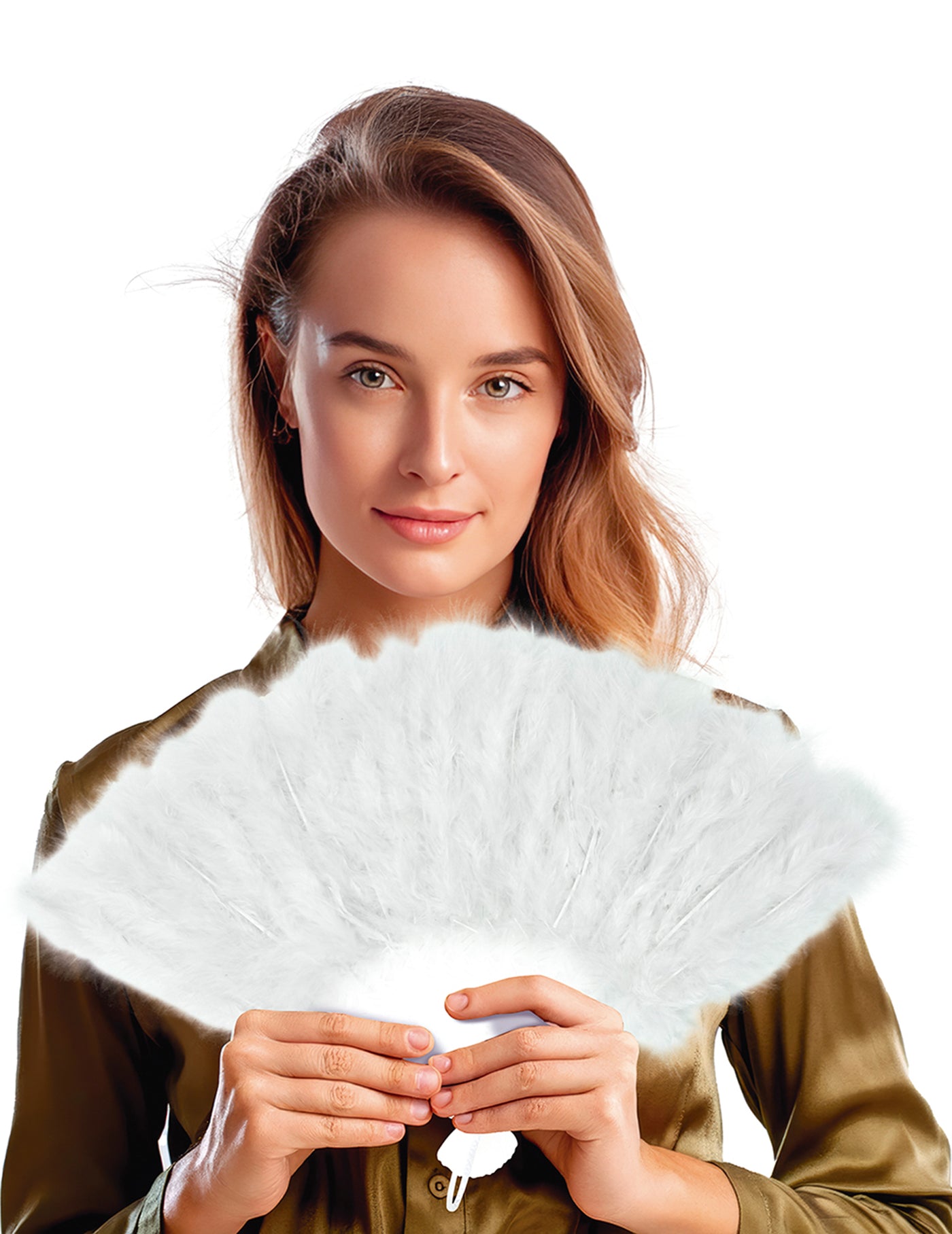 Eventail à plumes blanches 25 cm
