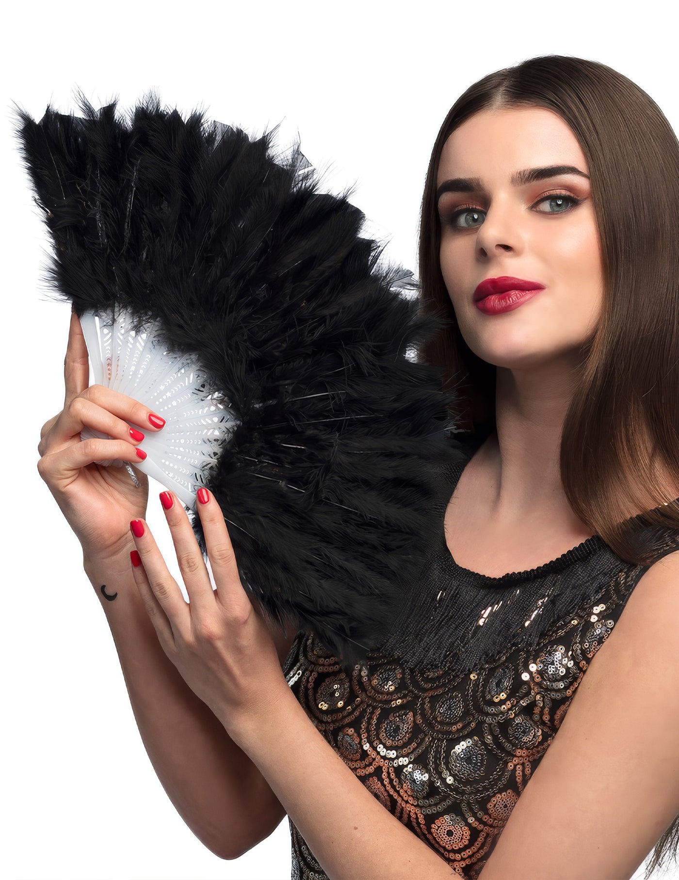 Eventail à plumes noires 25 cm