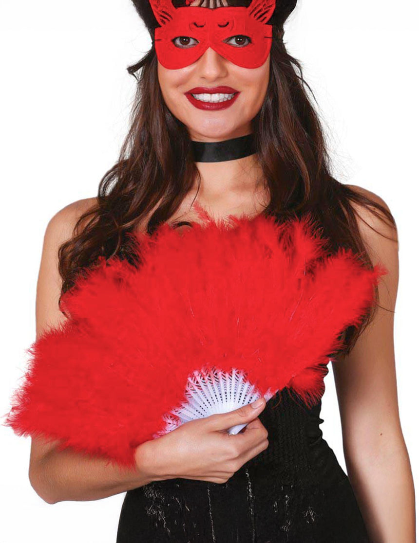 Eventail à plumes rouges 25 cm