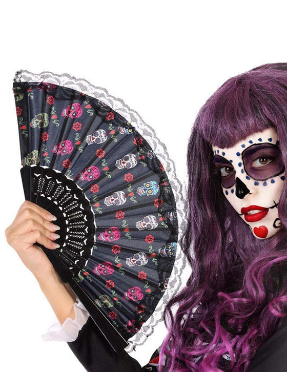 Eventail dentelle dia de los muertos