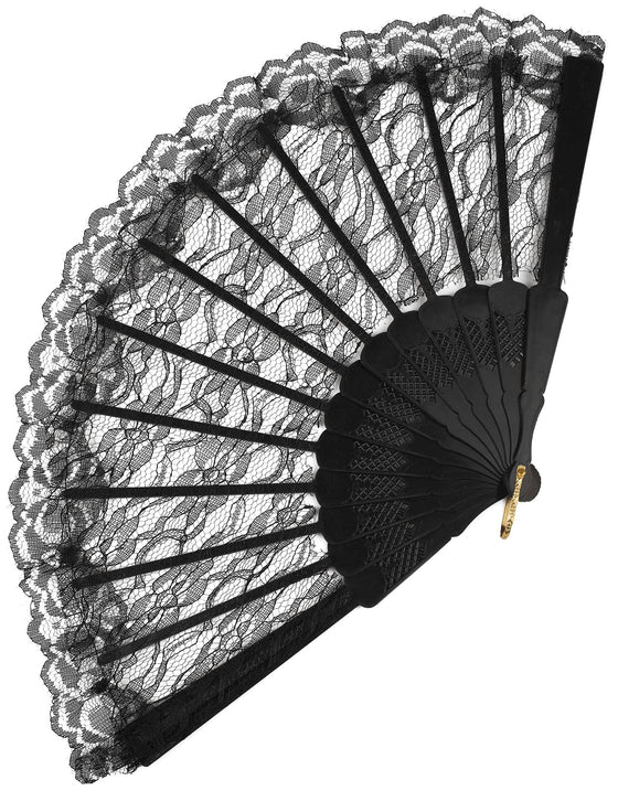 Eventail dentelle noire 24 cm adulte