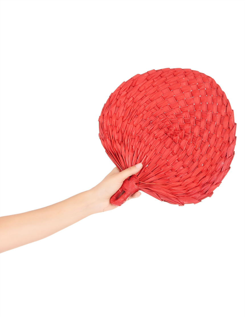 Eventail en paille rouge adulte