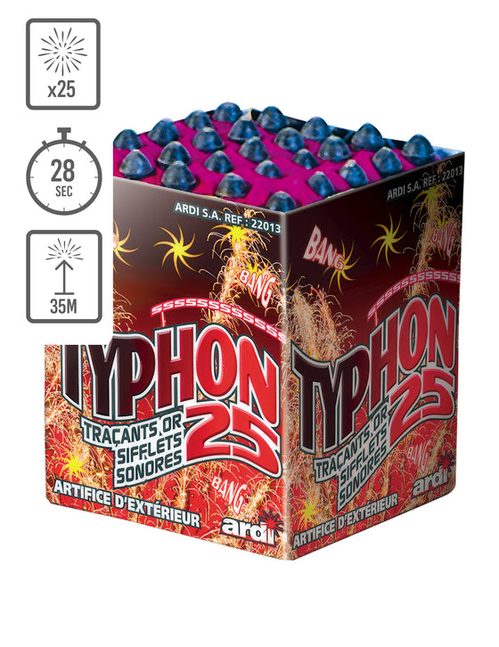 Feu d'artifice compact Typhon®25, 25 tirs, 28 secondes