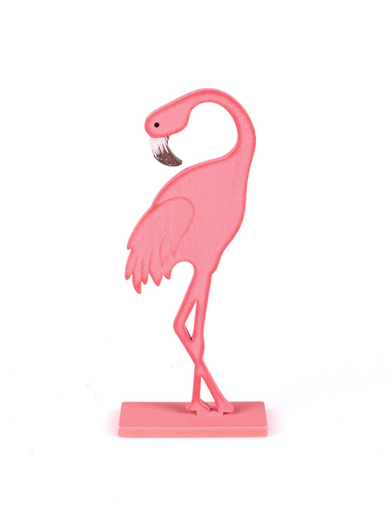 Flamant rose en bois sur socle rose 15 cm