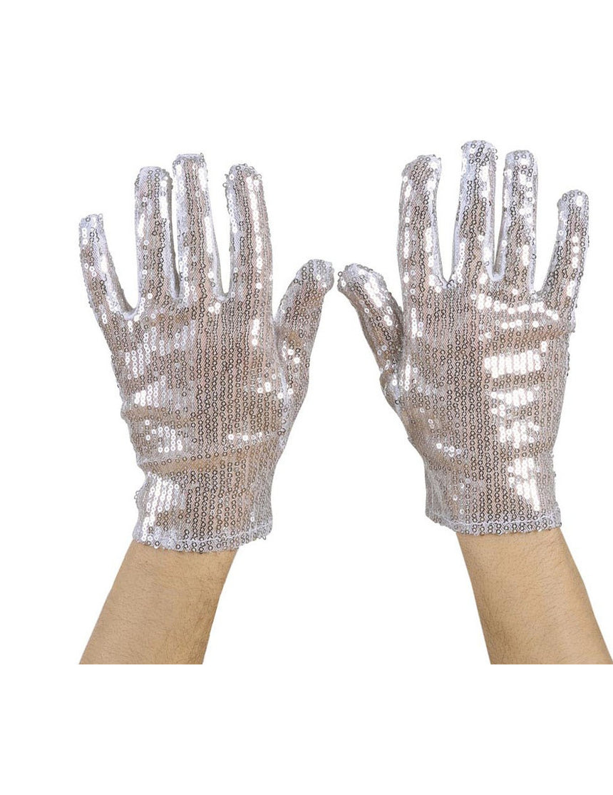 Gants courts argent à paillettes adulte