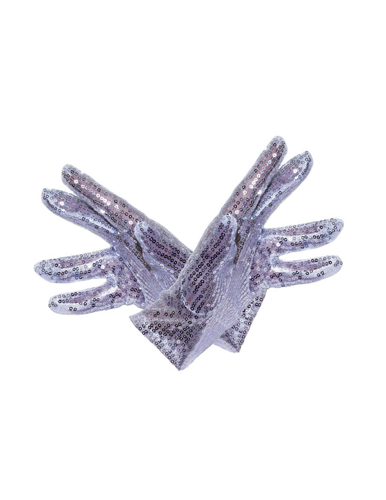 Gants courts argent à paillettes adulte
