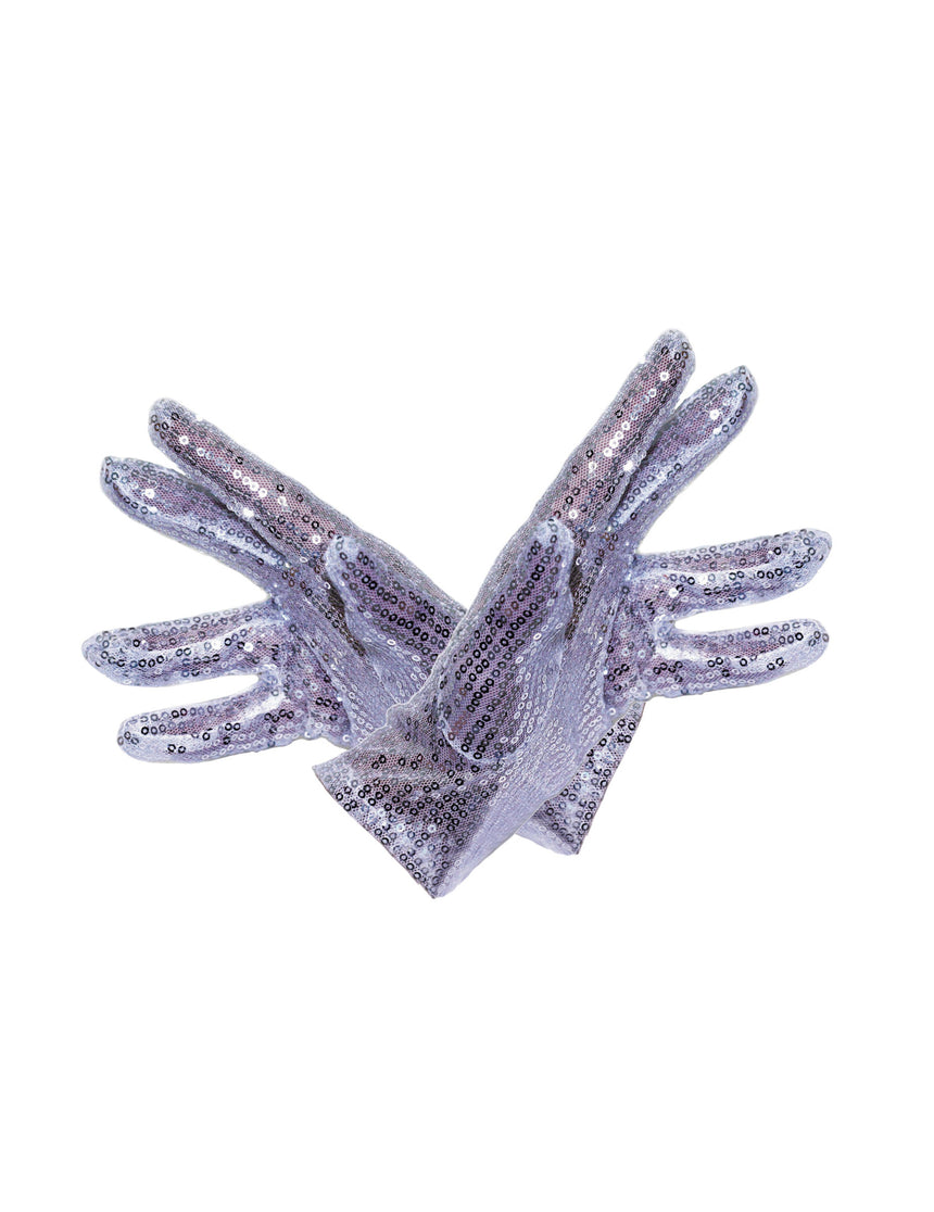 Gants courts argent à paillettes adulte