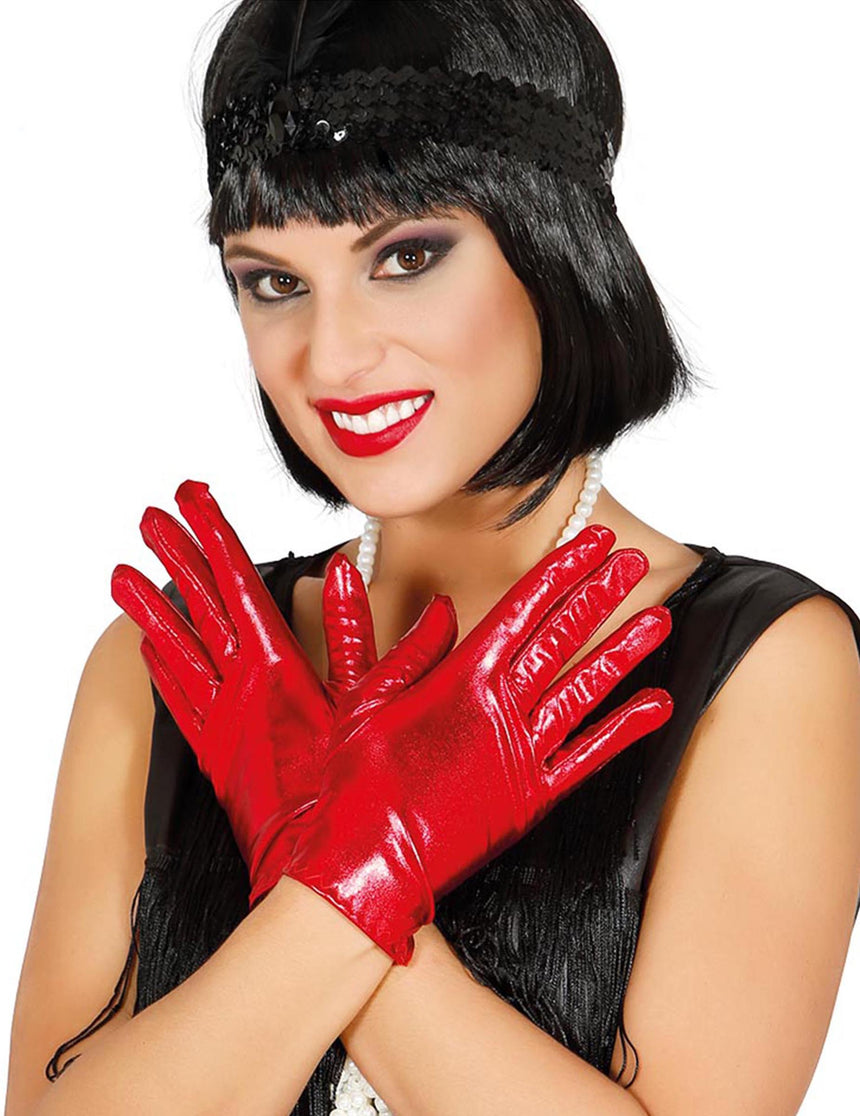 Gants courts métallisés rouge femme