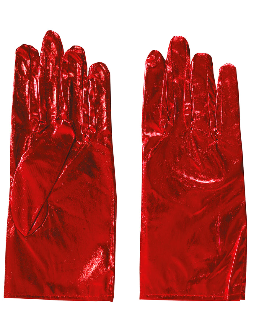 Gants courts métallisés rouge femme