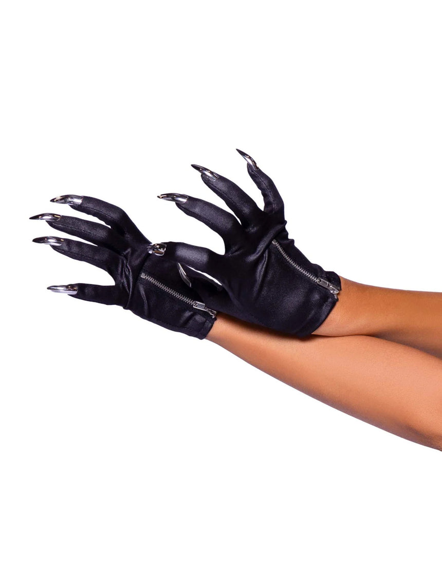 Gants courts noirs avec ongles adulte