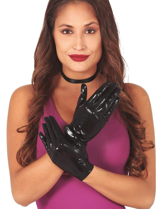 Gants effet cuir noirs 22 cm femme