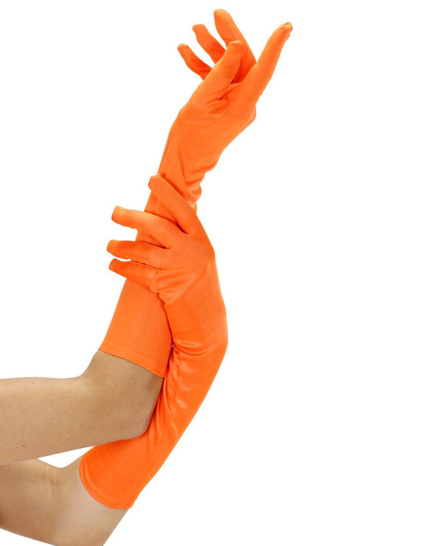 Gants longs oranges fluo adulte