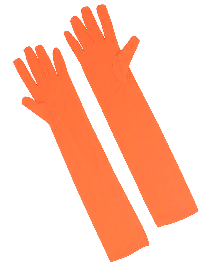 Gants longs oranges fluo adulte