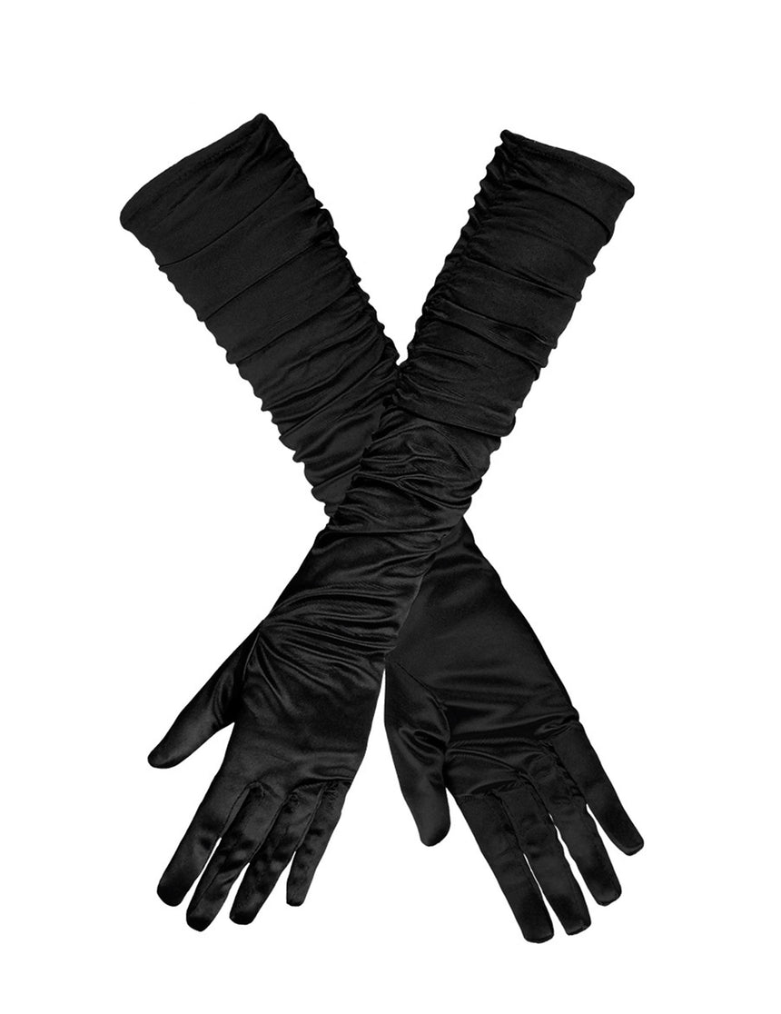Gants longs satinés noirs femme
