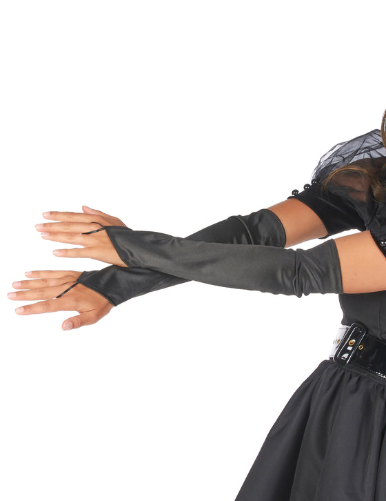 Gants longs satinés noirs sans doigts adulte