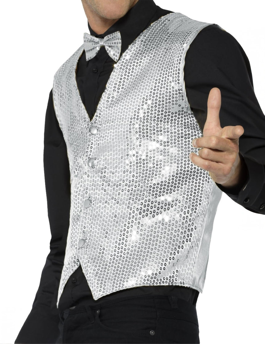 Gilet argent à sequins adulte