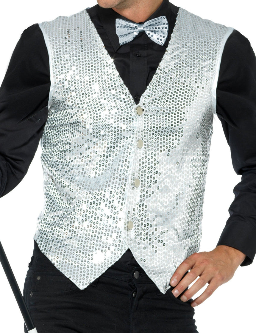 Gilet argent à sequins adulte