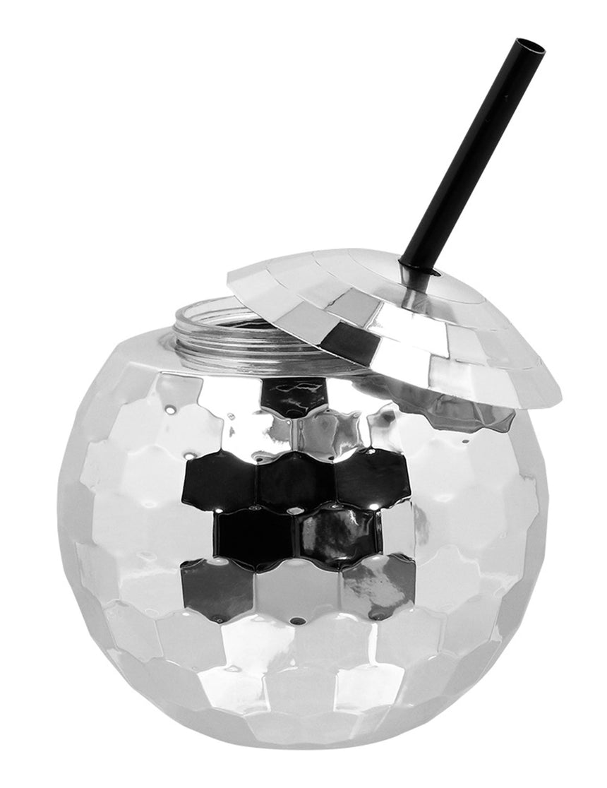 Gobelet boule disco avec paille argent 650ml