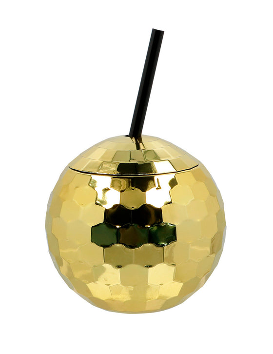 Gobelet boule disco avec paille or 650ml