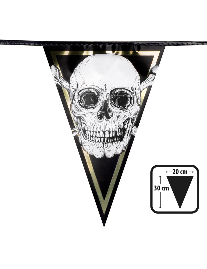 Guirlande 10 fanions en plastique Pirate Jolly Roger 30 x 20 cm