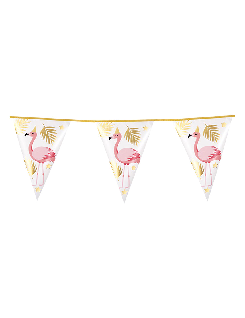 Guirlande 10 fanions Flamant Tropic en plastique 30 x 20 cm