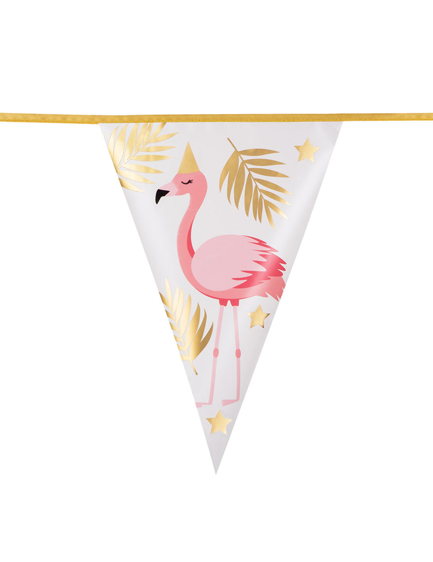 Guirlande 10 fanions Flamant Tropic en plastique 30 x 20 cm