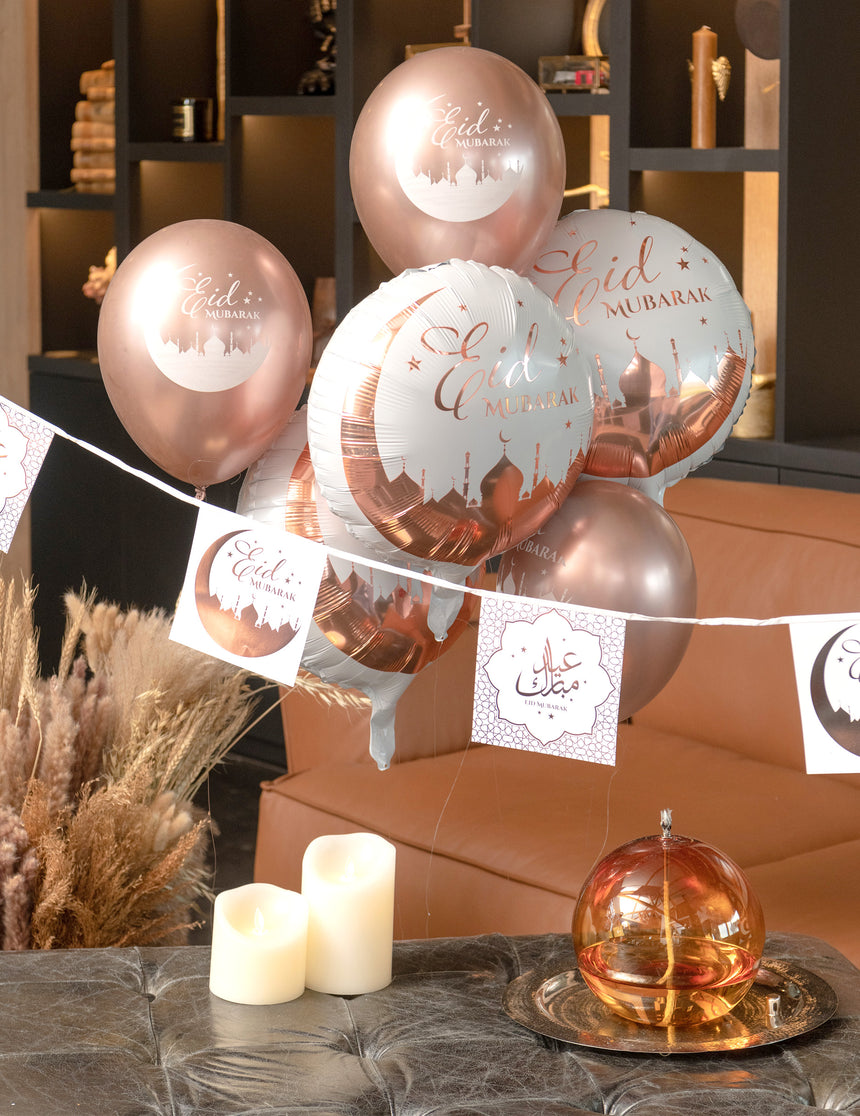 Guirlande 12 fanions en carton eid mubarak rose gold 5 m pour l'aïd
