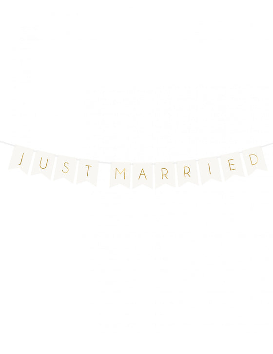 Guirlande à fanions blanc et or just married 155 cm en carton