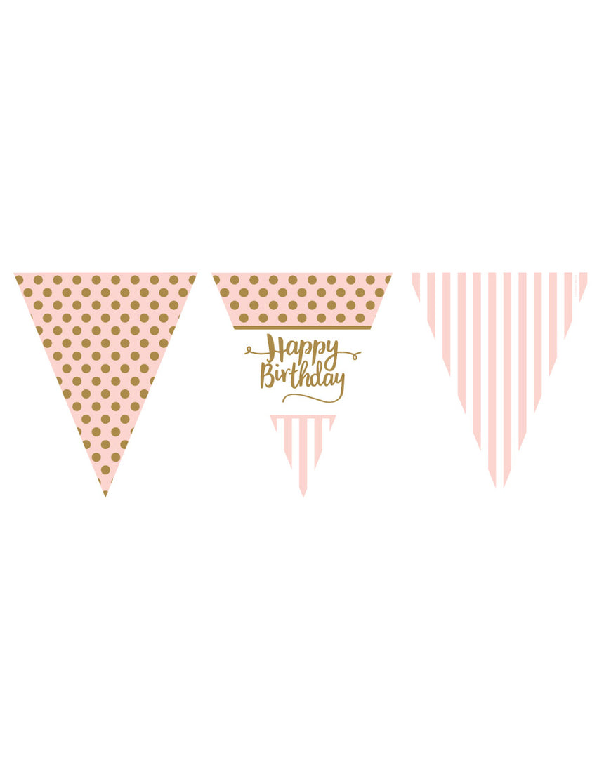 Guirlande à fanions en papier happy birthday rose et or 3,7 m chic