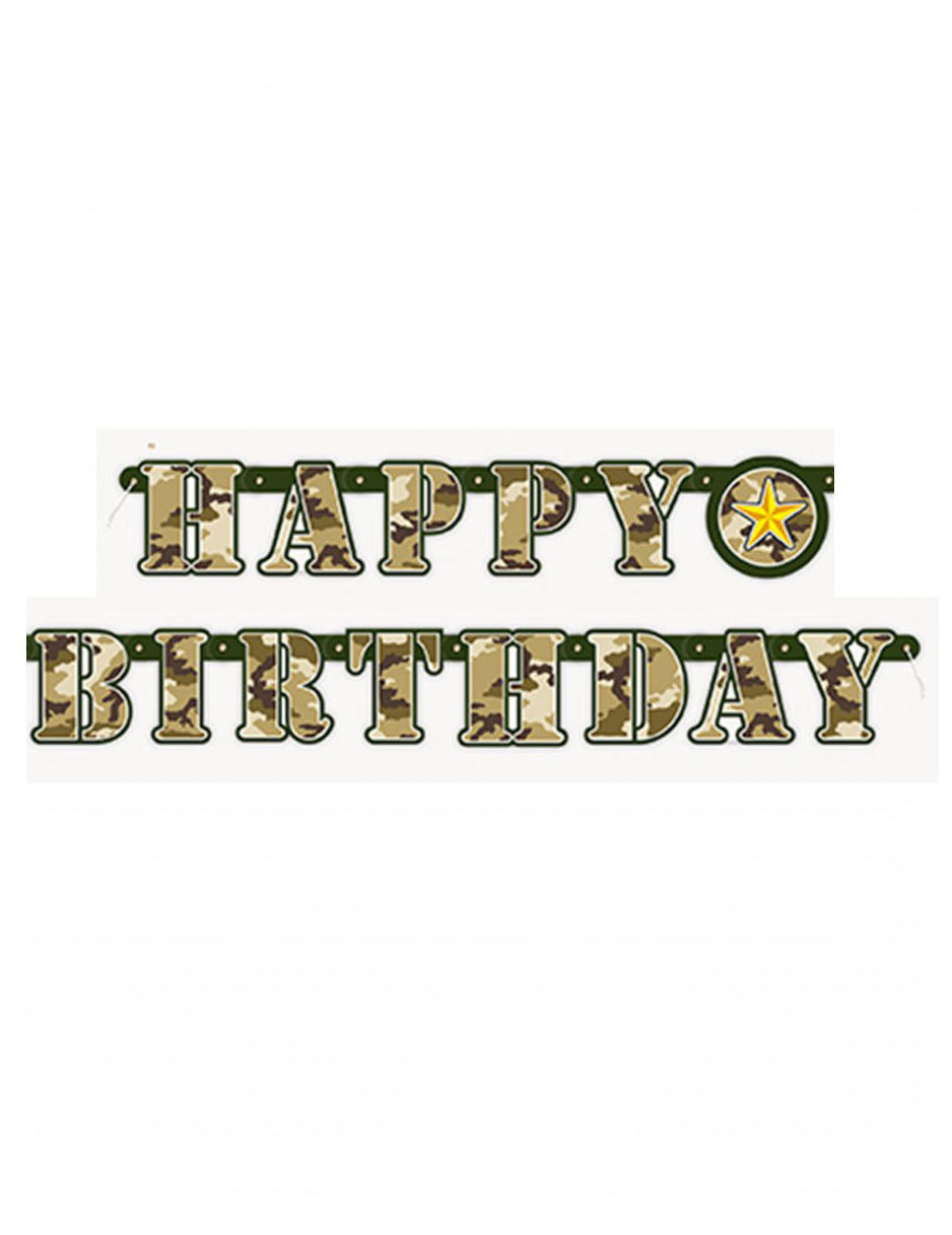 Guirlande articulée Happy Birthday militaire 1.6 mètres