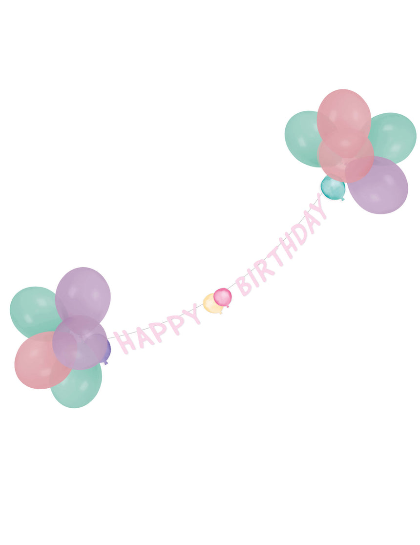 Guirlande avec ballons Happy Birthday pastel 1,5 m