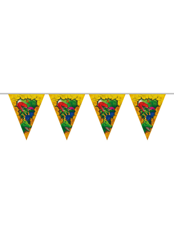 Guirlande fanions en plastique Dinosaures 6 m